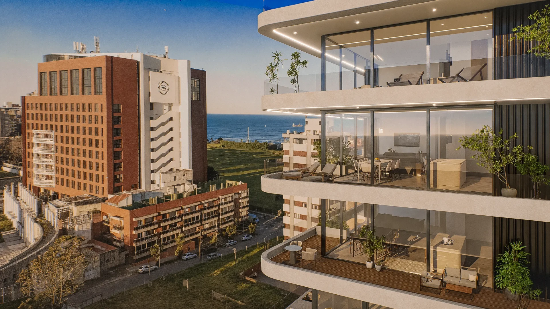 Render del edificio Domani Vista en Playa Grande, Mar del Plata