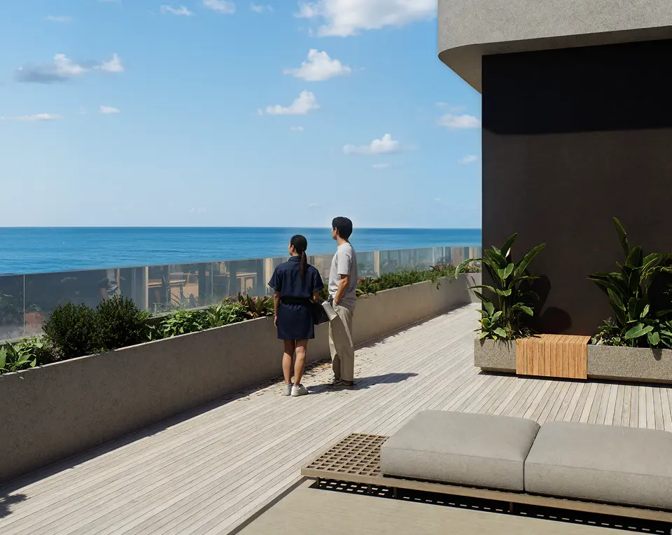 Terraza con vista al mar en Domani Vista, invertir en inmuebles en pozo en Mar del Plata